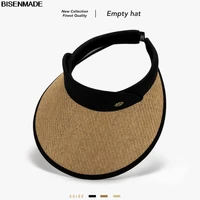 bisenmade empty hat for women fashion leaf natural raffia pvc sun protection hat outdoors upf50 summer visor cap 2022