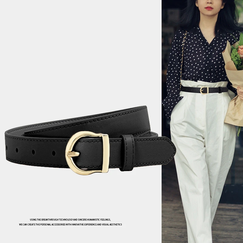 Chao brand belt women's leather jeans with suit ins style casual retro black high-grade decorative belt