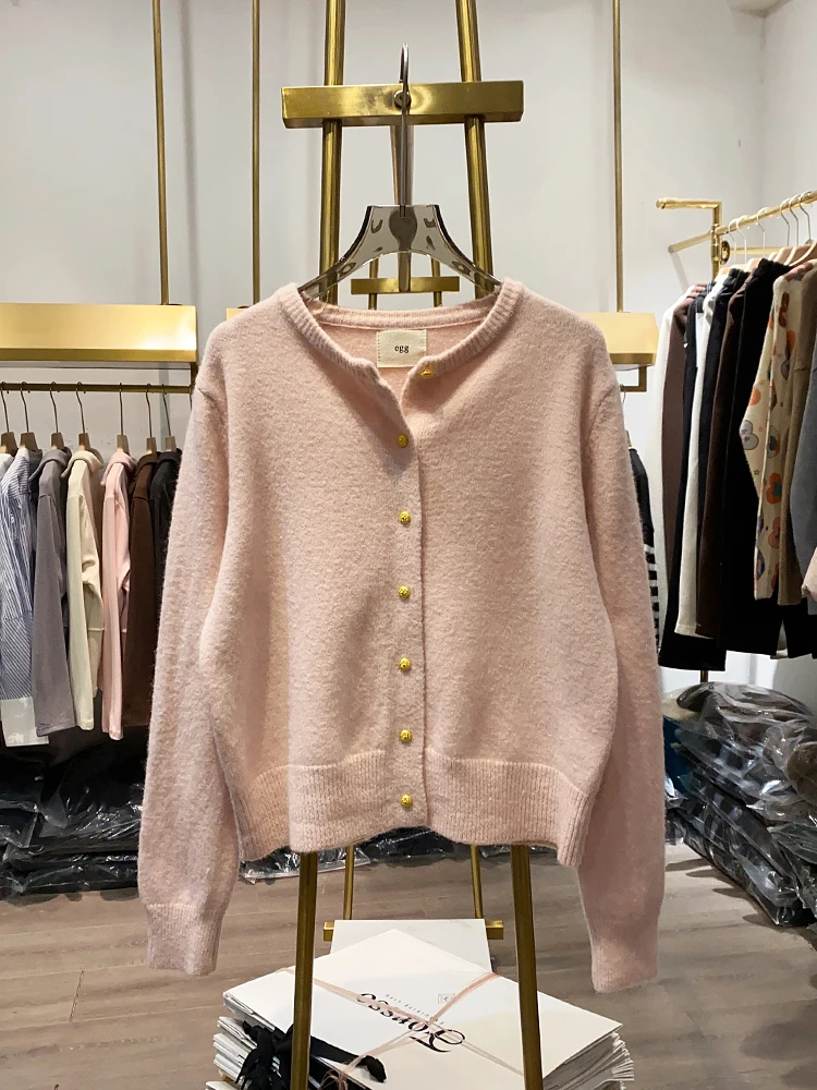 [Xiaoai Stall Real Shot] Western Sle Золотая пряжка Мягкий клейкий вязаный кардиган Женский