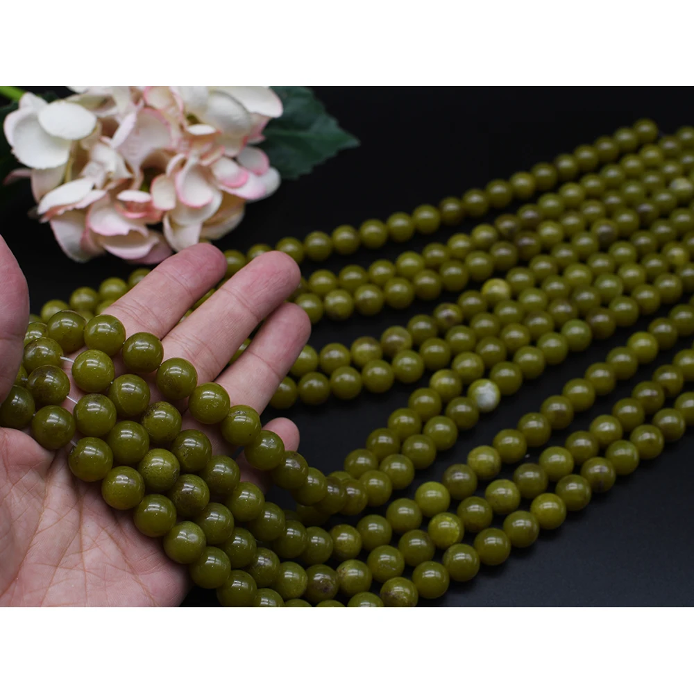 

12mm Natural Smooth Olive Jade Round Stone Beads For DIY necklace bracelet jewelry make 15 "free delivery