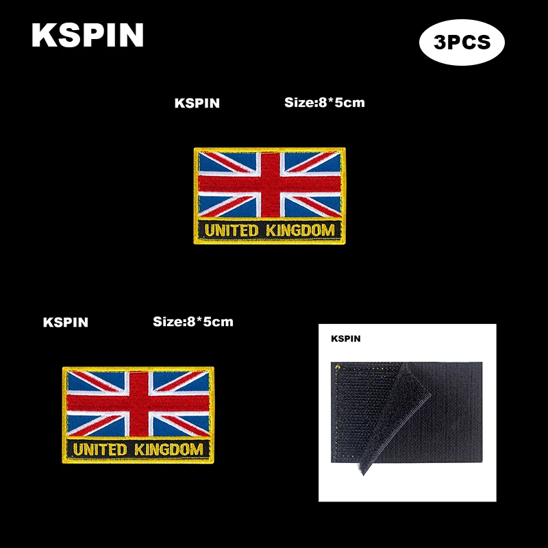 

Rectangle National Flag Patch Hook Loop United Kingdom Badges Armband 3D Stick on Jacket Backpack Stickers