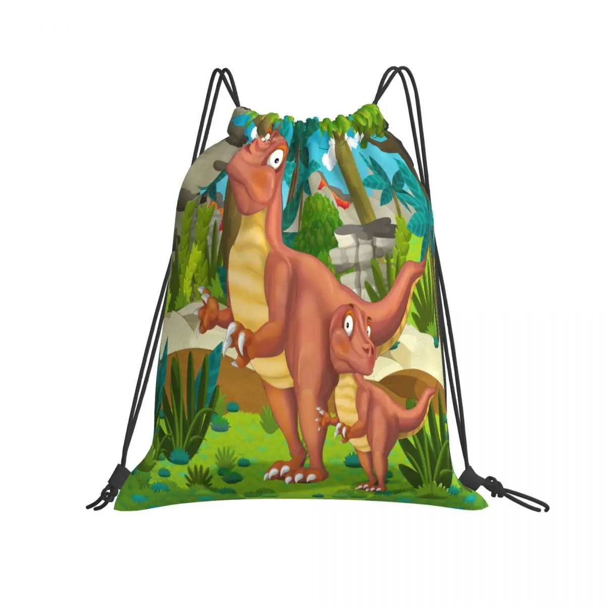 Gym Bag Travel Drawstring Bag Cartoon Happy Dinosaur Outdoor Sport Backpack for Training Swimming Fitness Bag