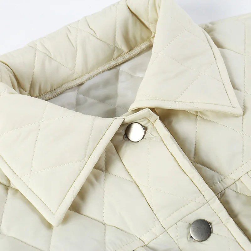 Breasted lapel long-sleeved quilted jacket top female diamond lattice casual solid  skirt  winter jacket women  Thick