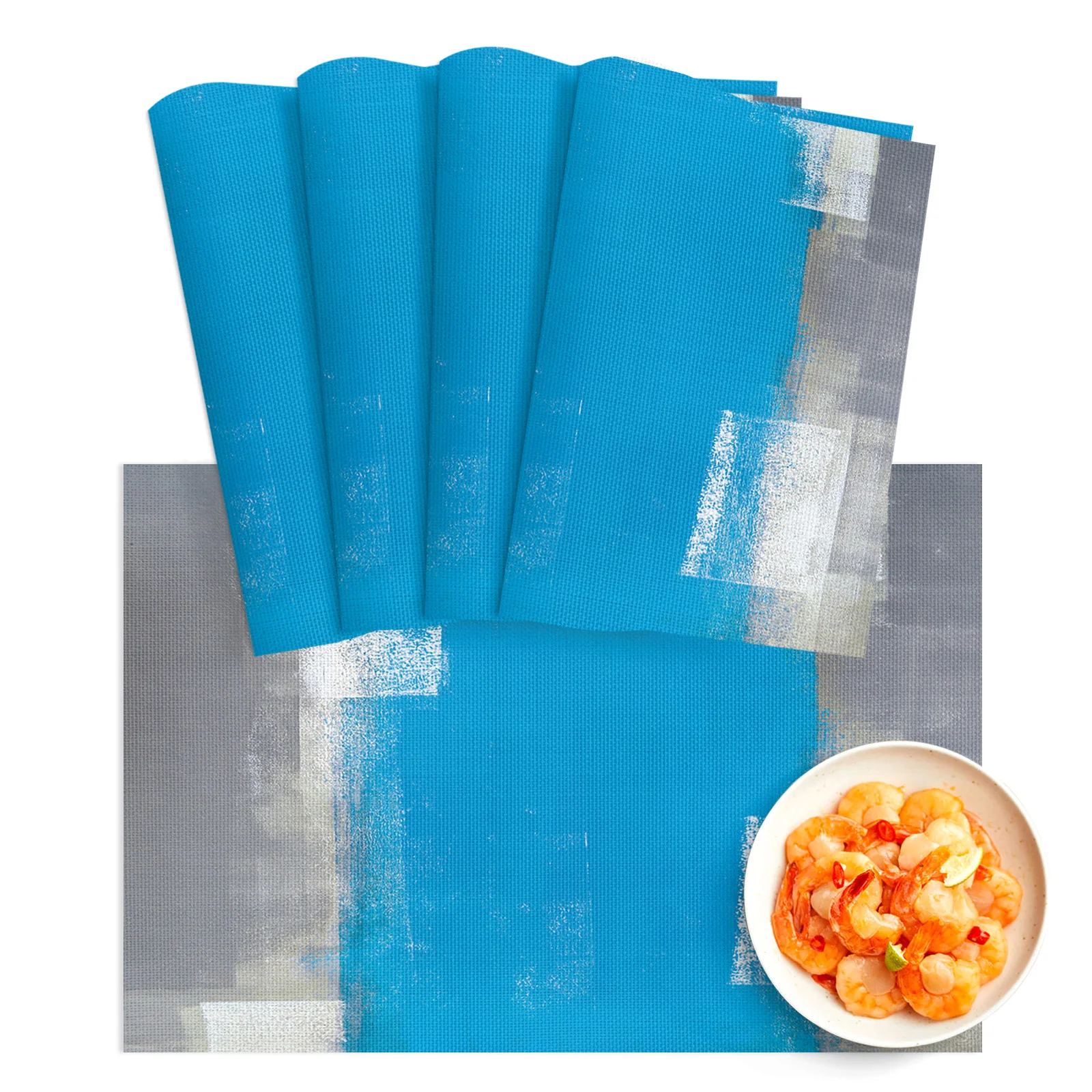 

4/6Pcs PVC Placemats Blue Gray Abstract Art Oil Painting Texture Dining Disc Pads Bowl Coasters Plate Bar Kitchen Table Mats