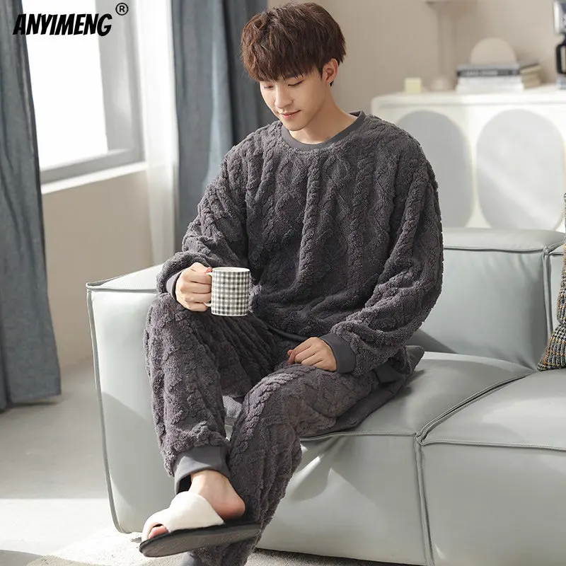 Мужская осенне-зимняя модная плюшевая Пижама Повседневная жаккардовая Домашняя