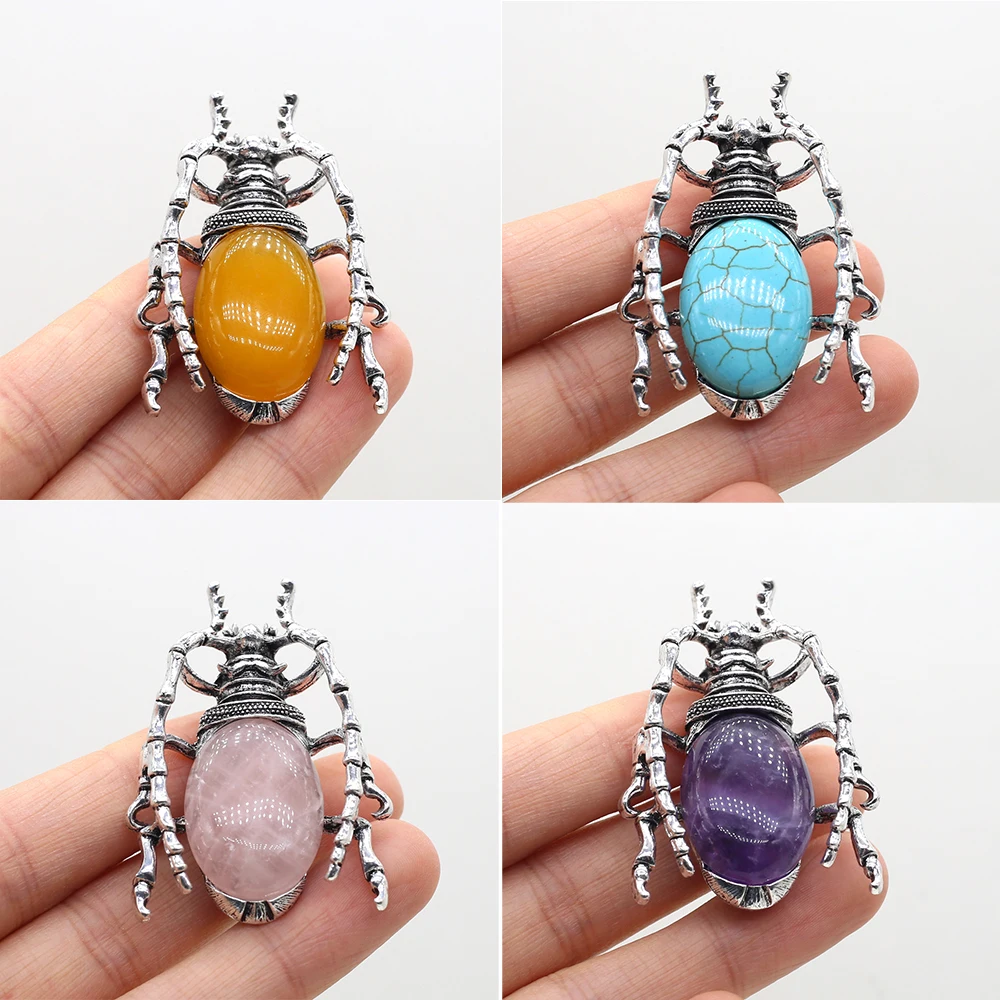 

Natural Stone Crystal Opal Pendant Insect Beetle Abalone Shell Healing Charms for Jewelry Making DIY Necklace Accessories Gifts