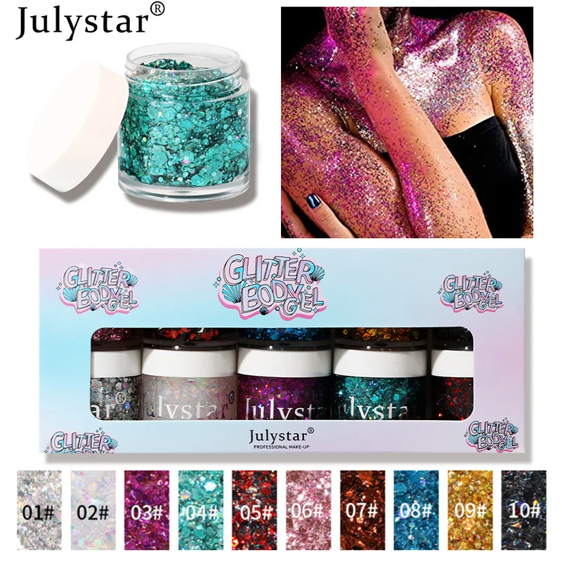 10 Colors/Box Mermaid Sequins Gel Holographic Sequins Hair Body Face Glitter Gel Art Loose Sequins Shimmer Diamond Eye Shadow