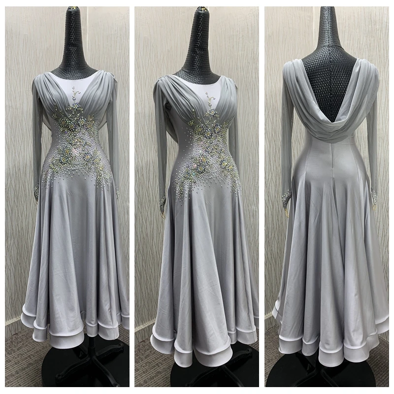 

GOODANPAR ballroom dance dress for practise long sleeves practice clothes standard dancewear Built-in leotard