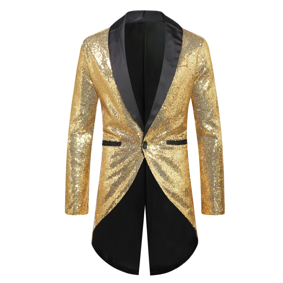 

Mens Sequin Tuxedo Suit Jacket Tails Slim Fit Tailcoat Dress Coat Swallowtail Dinner Party Wedding Blazer Stage Singer Costume