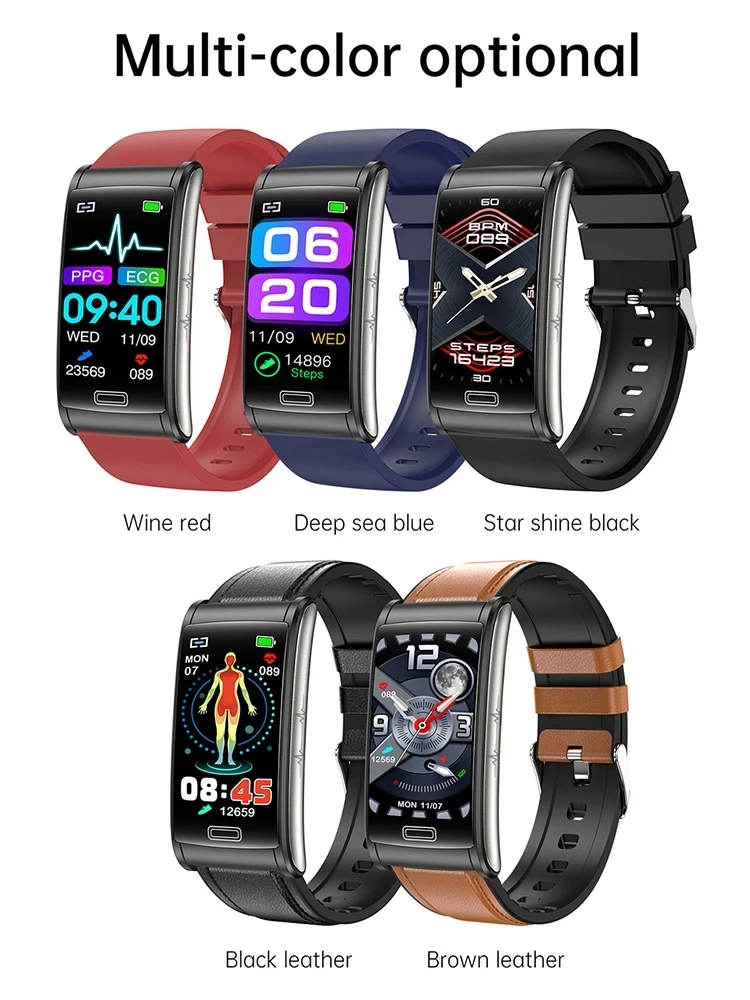 

2023 New E600 Blood Oxygen Blood Glucose Health Watch ECG+PPG 24 Hour Temperature Waterproof Ip68 Full Touch Screen Button Watc