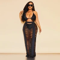 two piece womens sexy european and american womens fashion hollow plus size beachwear ladies skirt suit