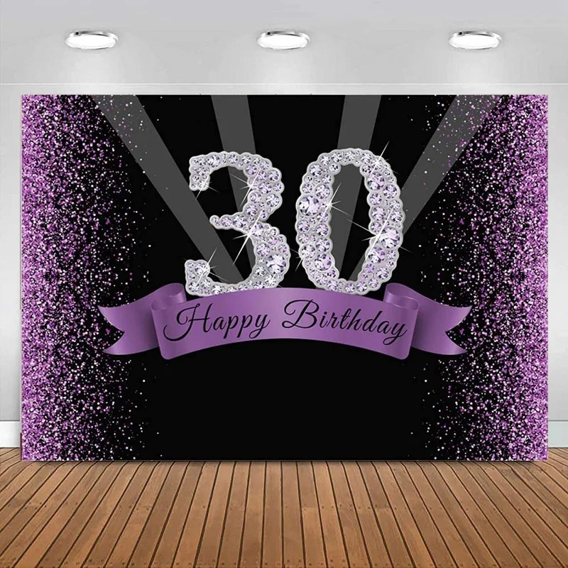 

Фотофон с днем рождения с блестками фиолетовые и черные точки для женщин и мужчин фотография на день рождения