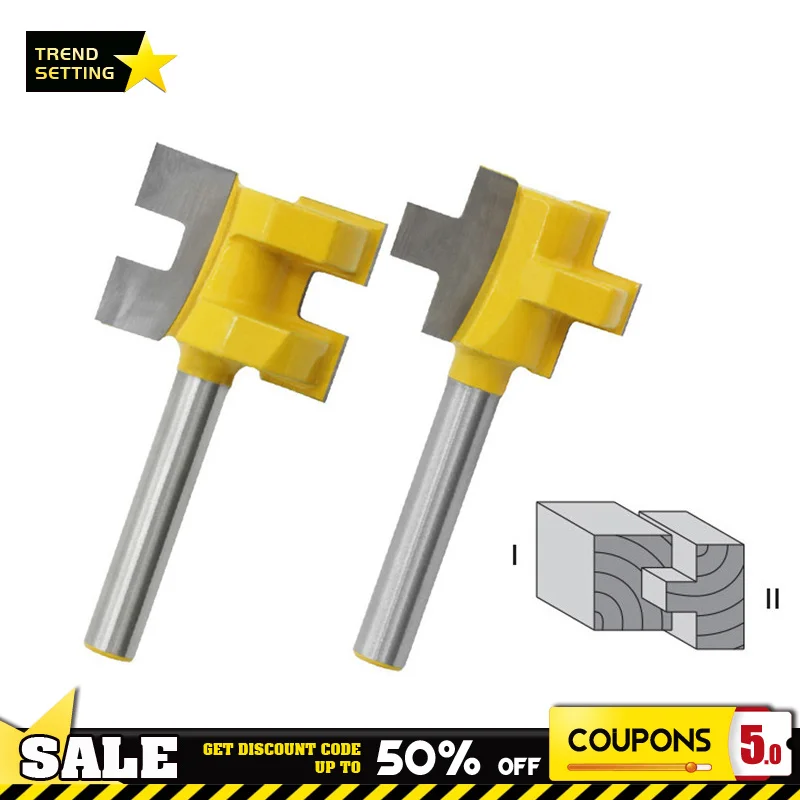 

2pcs 1/4 Shank T-Slot Milling Cutter Carving Knife Square Tooth Tenon Router Bits For Wood Power Tool Woodworking Accessories