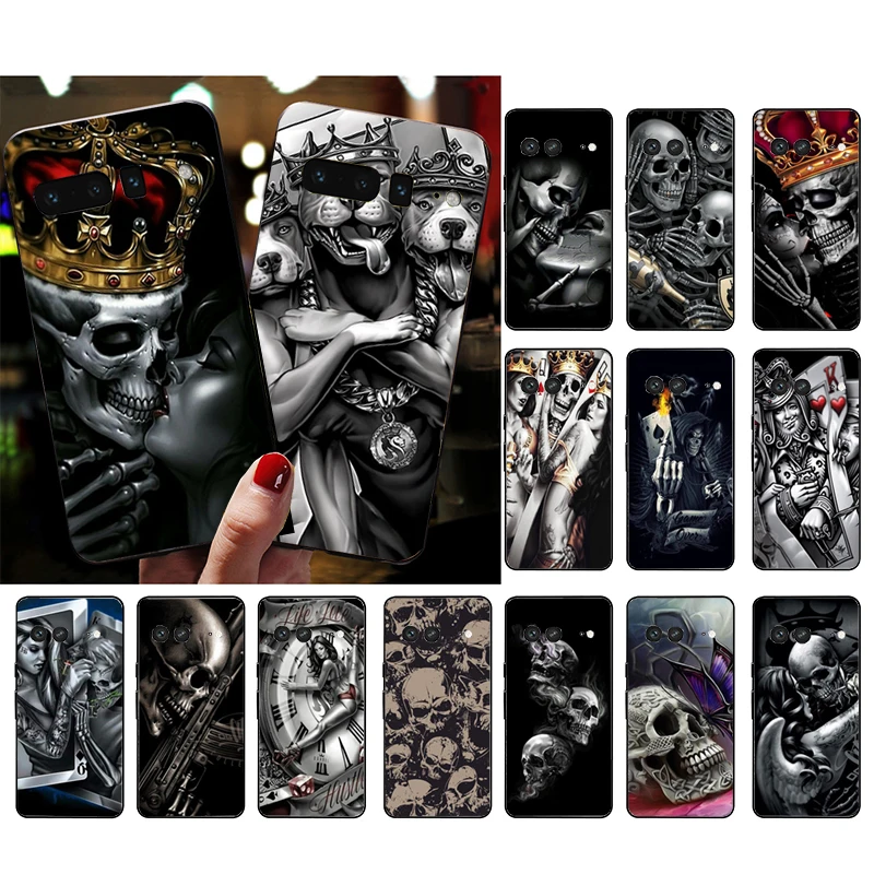 Phone Case for Google Pixel 7 Pro 7 6A 6 Pro 5A 4A 3A Pixel 4 XL Pixel 5 6 4 3 XL 3A XL 2 XL Skeleton Skull Woman Kiss Tattoo