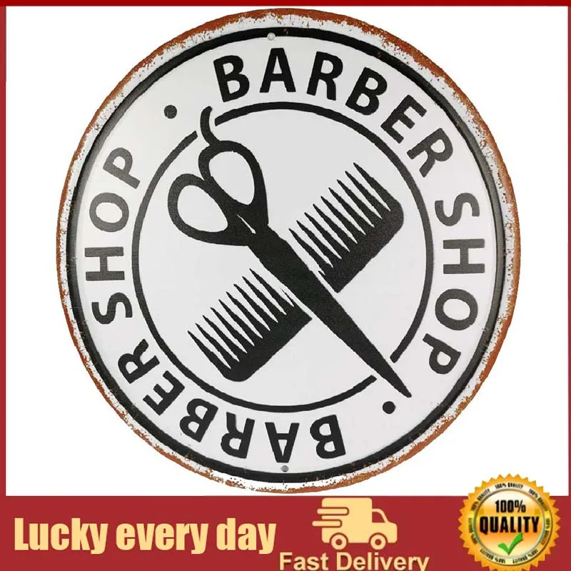 

barber shop round metal tin sign Suitable for Home and Kitchen Bar Cafe Garage Wall Decor Retro Vintage Diameter 12 inch