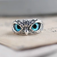 vintage silver demon owl eyes opals rings for women men retro classic punk fashion jewelry gifts open end animals rings