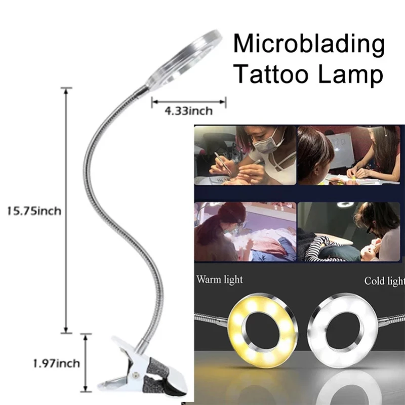 

LED Eyebrow Lip Tattoo Lamp Manicure Nail Art Table Lamp With Clip With 8 Magnifying For Microblading Eyebrow Eyelash Extension