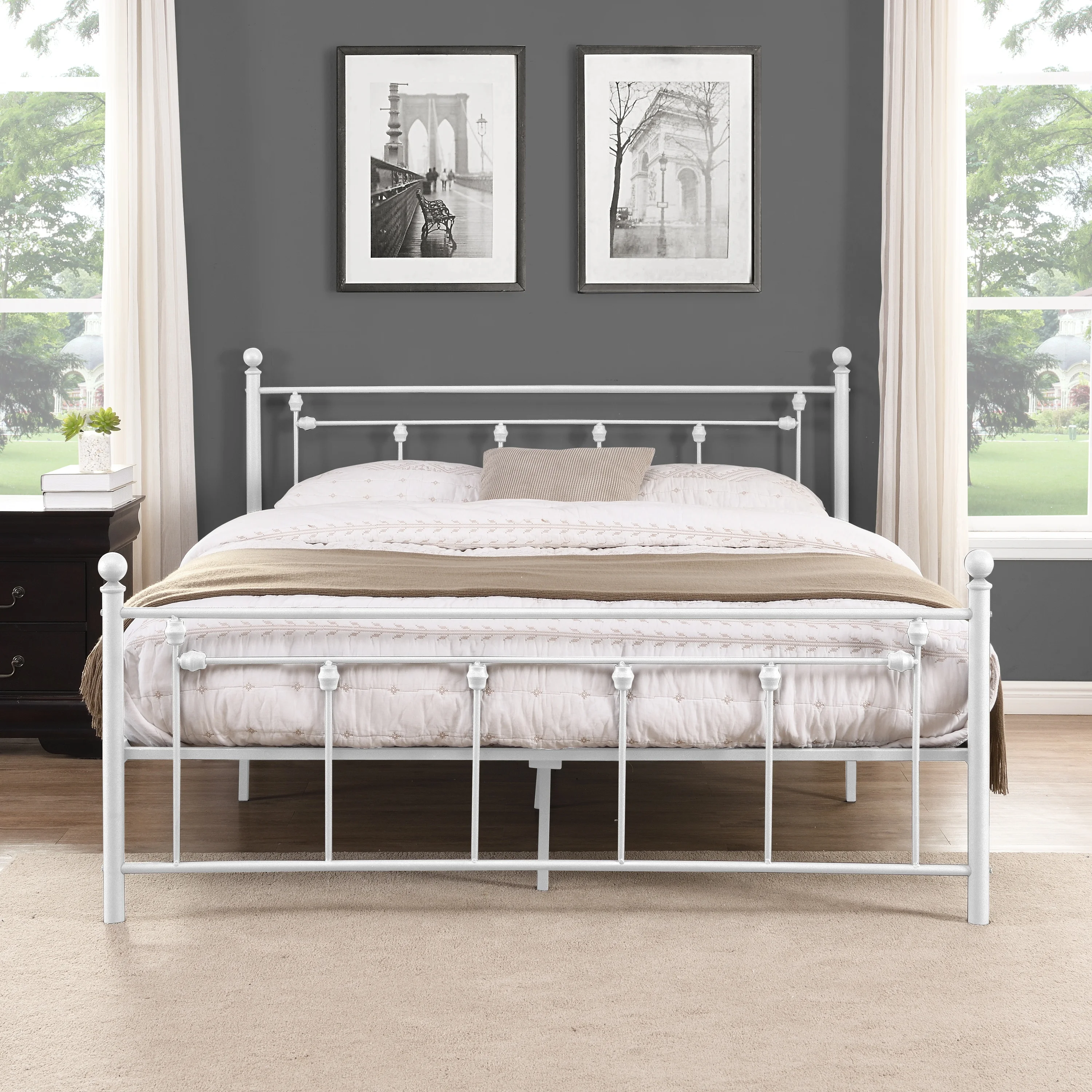 

Queen Size Metal Bed Frame with Headboard and Footboard (White)