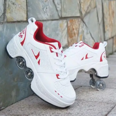 Deformation Roller Skates Skate Shoes 4 Wheels Parkour Sports Skateboard Shoes Unisex Sneakers Children Girls Boys Roller Skates