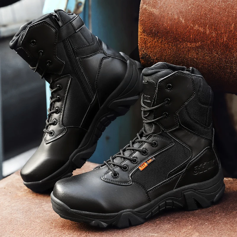HIKEUP Men‘s Combat Boots Mountaineering Shoes Outdoor Field Training Boots Military Camping Waterproof High Quality