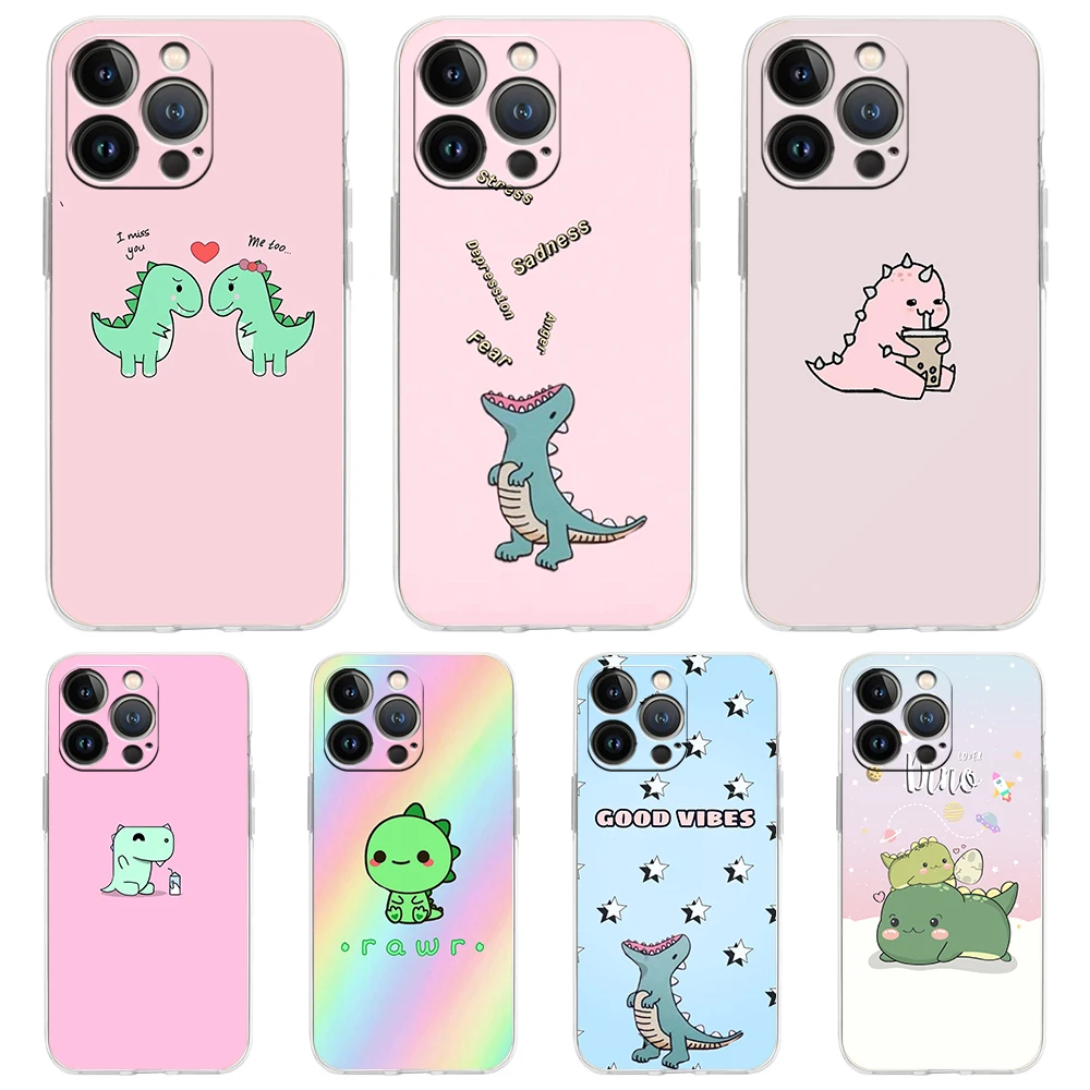 

Cute Dinosaur Case for iPhone 14 13 12 Pro Max Cover Transparent Soft for iPhone 11 Pro Max 7 8 Plus X XS XR SE2020 Shell Bag