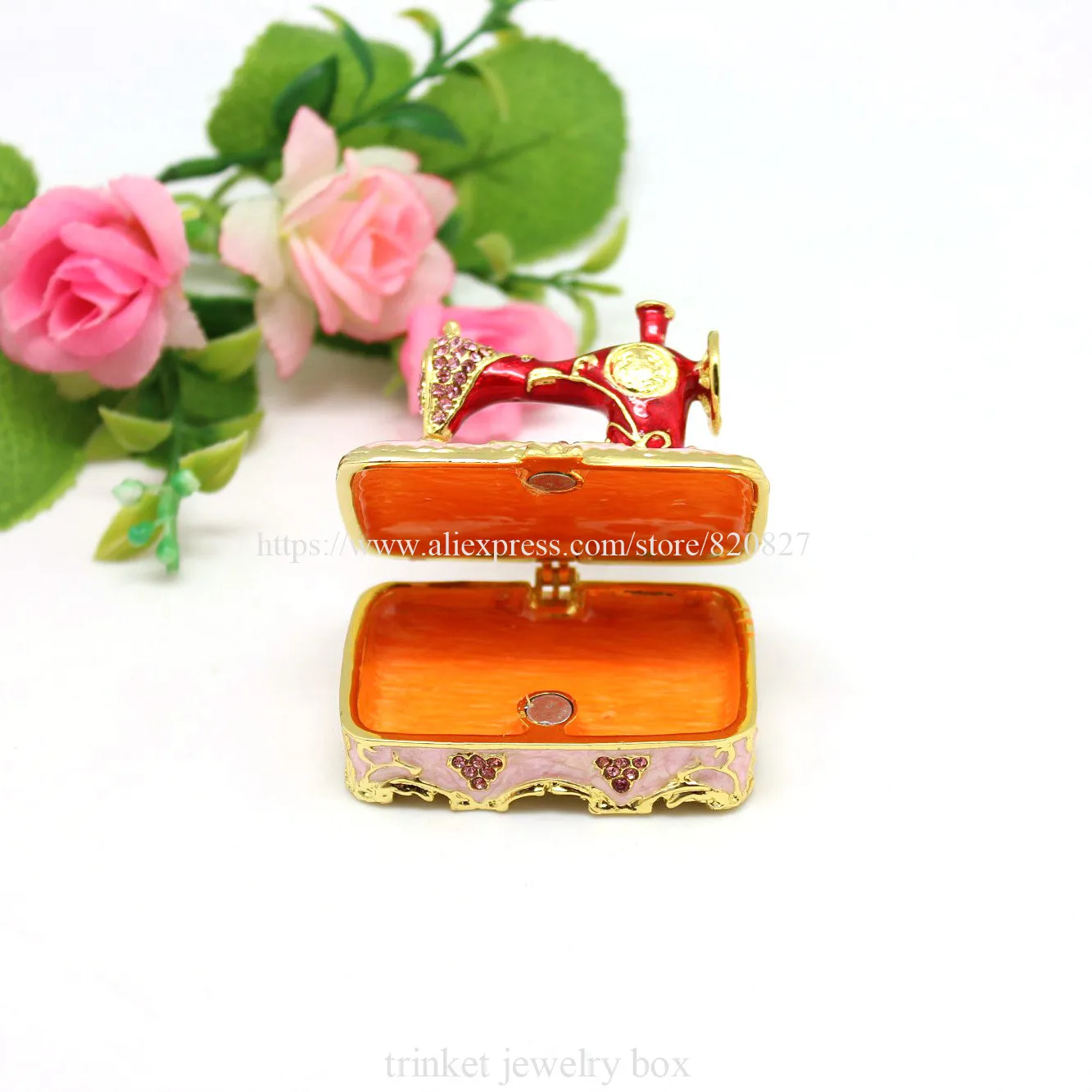 Old Sewing Machine Style Pink Mini Jewelry Trinket box