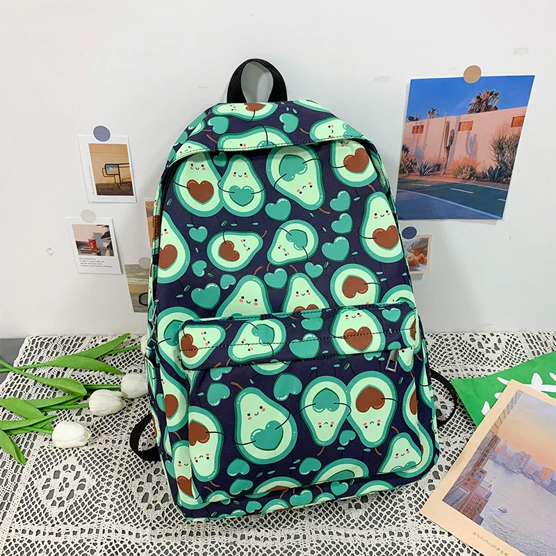 

Summer New Avocado Backpack 2022 Fashionable Cute Little Fresh Women's Nylon Backpack College Style Teen Girl Student Schoolbag