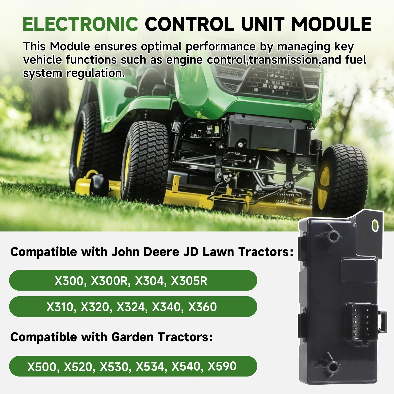Фото Совместимый модуль ЭБУ для газонокосилок John Deere X300R X320 X324 X500 X540, замена AM141075 AM137667, черный корпус из АБС-пластика №2