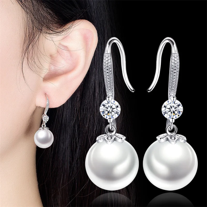 

Noble Charms Freshwater Pearl 925 Sterling Silver Earrings Crystal Jewelry for Wemon Wedding Gift Party Classic