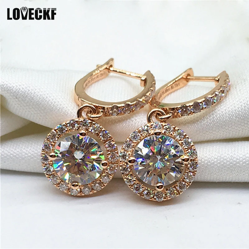 

Женские серьги с муассанитом, круглой огранкой, золото 18 К, 0,5-карат