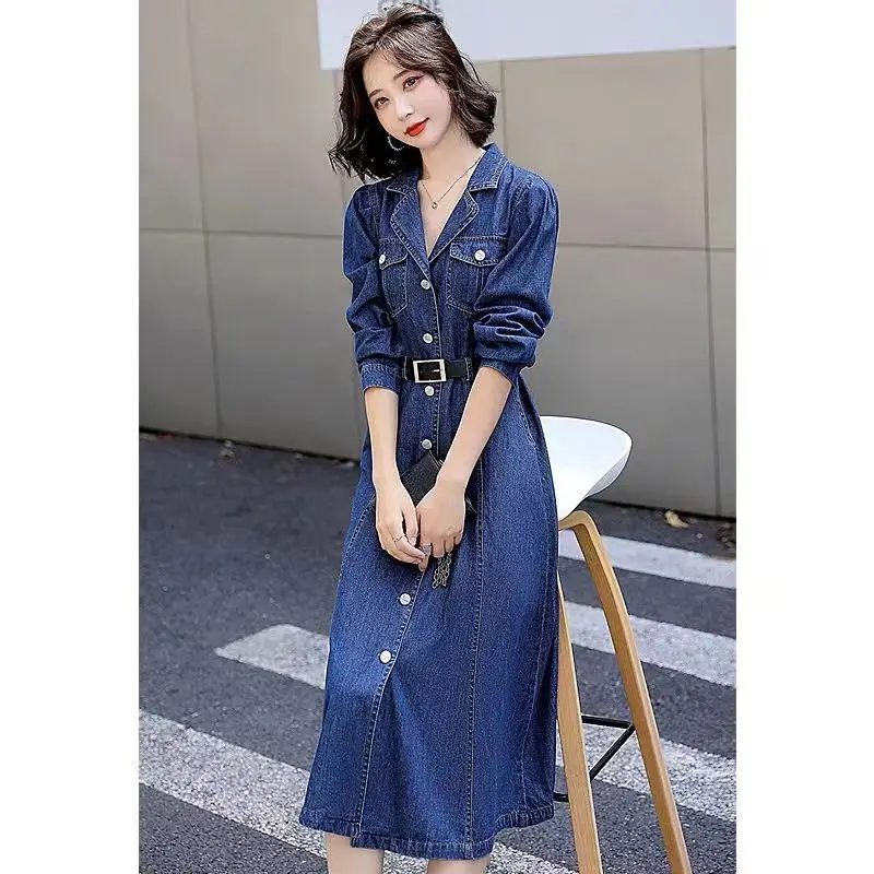 Джинсовое платье с длинными рукавами в стиле ретро для женщин весна/лето новый