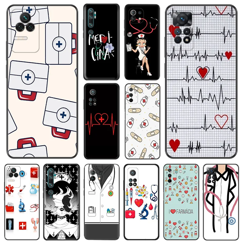 

Мягкие чехлы для телефонов Xiaomi 13 Lite12T 12S Ultra 12X 12 A2 медсестра Доктор здоровье сердце Redmi 12C K50 K60 Pro CC9 черный матовый чехол