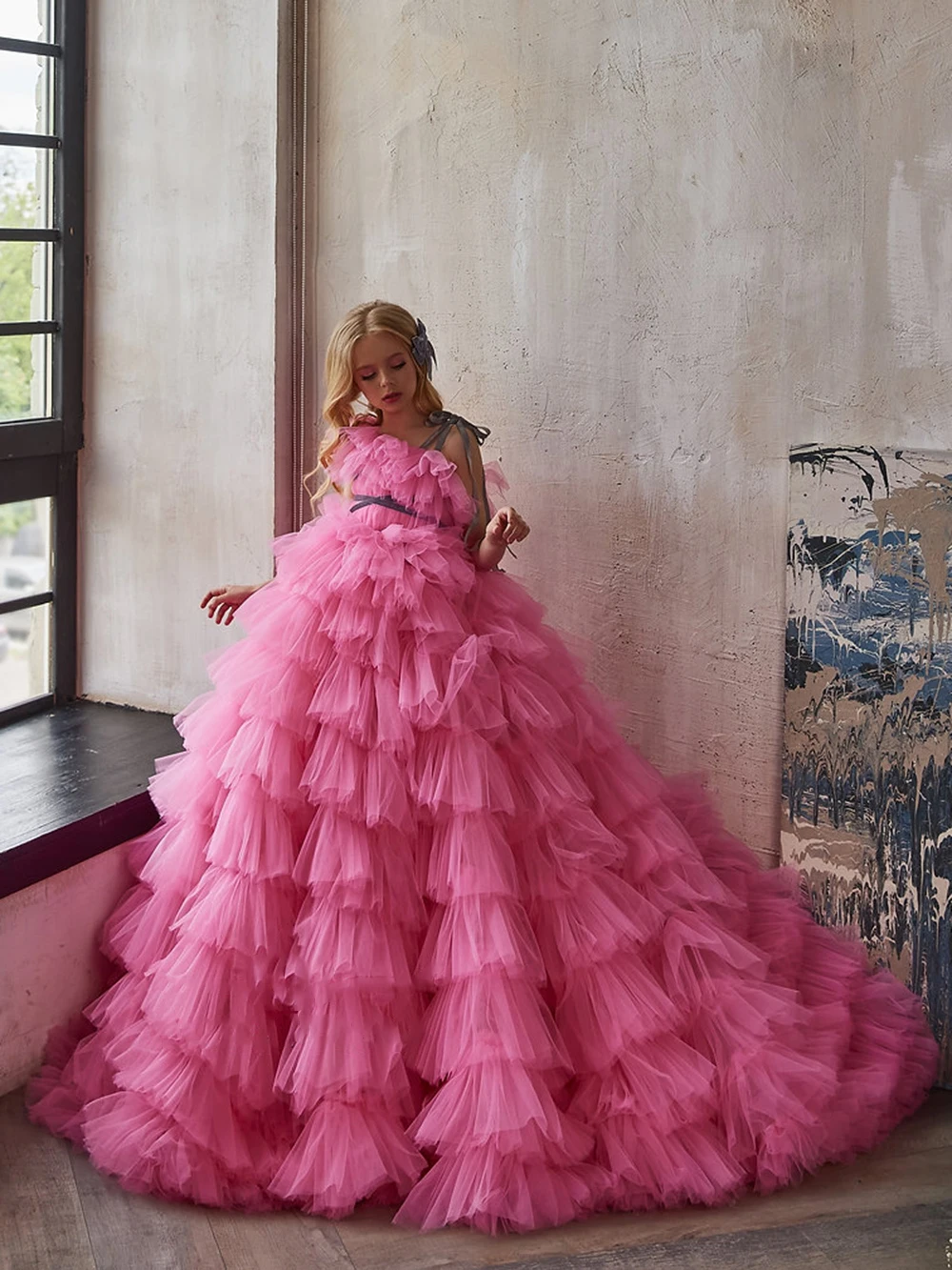 

Luxury Puffy Flower Dress For Girl Wedding Party Dress One Shoulder Princess Elegant Party Pageant Gown