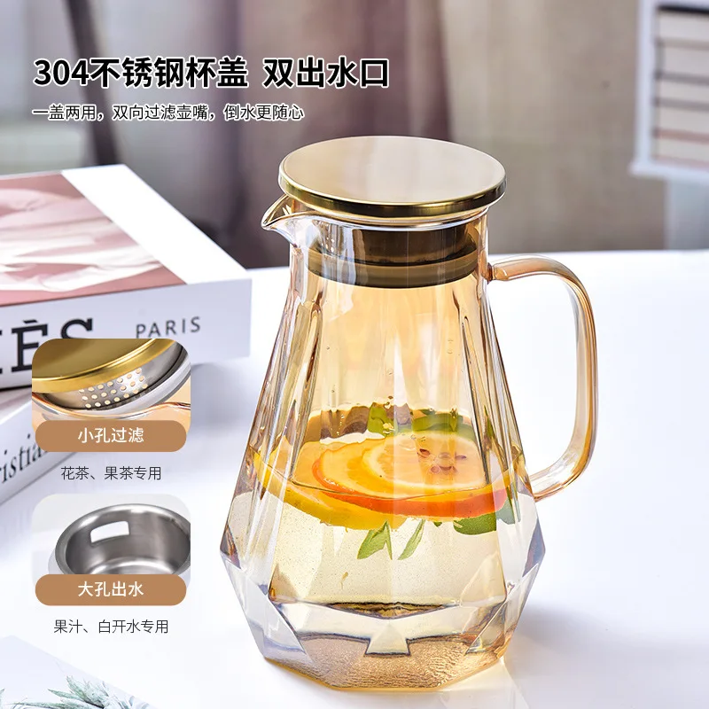 Clear Glass Kettle Water Cup Home Water Utensil Set Star Drill Kettle Water Cup Heat Resistant Explosion-proof Water Set