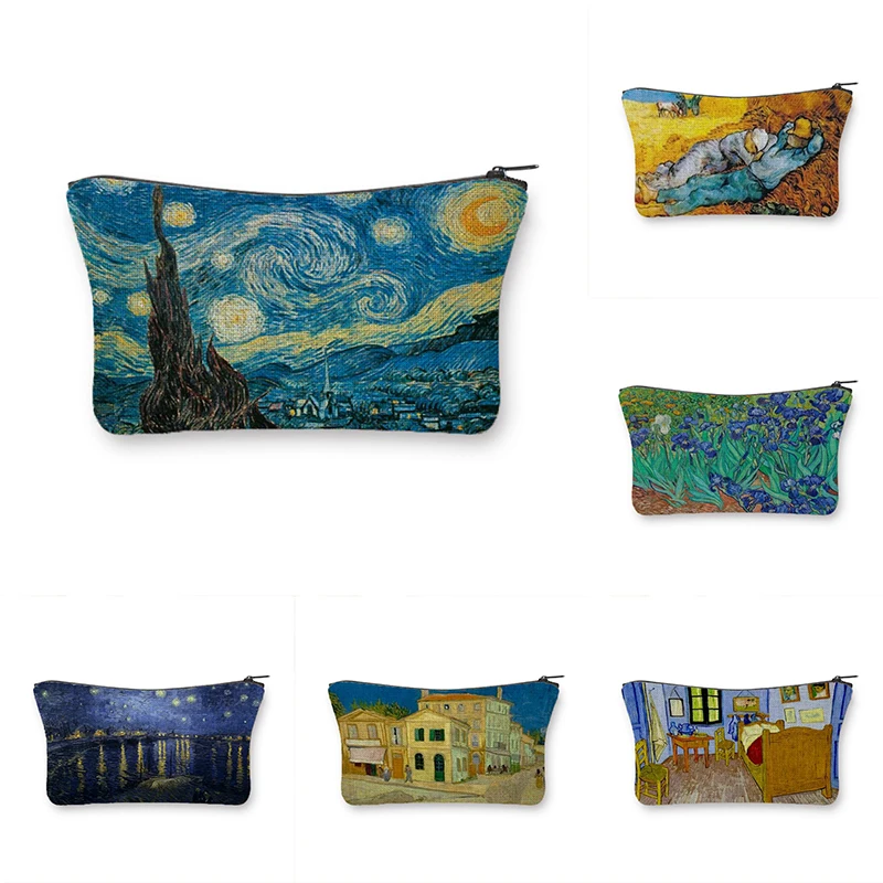 

Van Gogh Painting Pencil Case Cosmetic Bag Sunflower The Starry Night Women Classic Trendy Stationary Organizer School Supplies