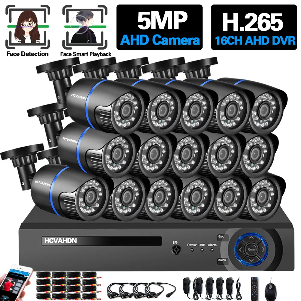 

16CH 5MP AHD Security Camera System Set Outdoor Face Detection Bullet Camera Video Surveillance Kit XMEYE CCTV DVR Set 8CH H.265