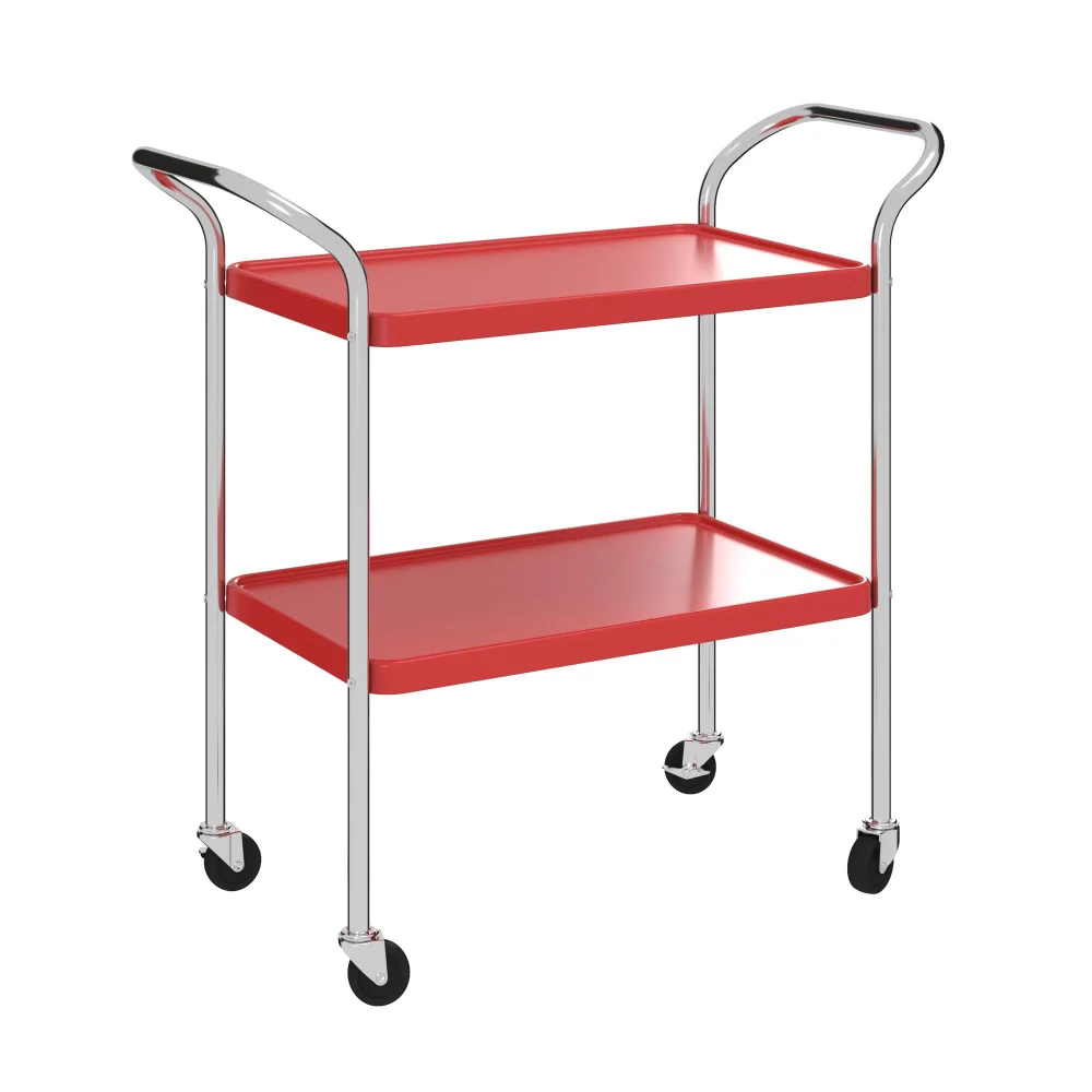

Stylaire 2 Tier Serving Cart, Red & Silver