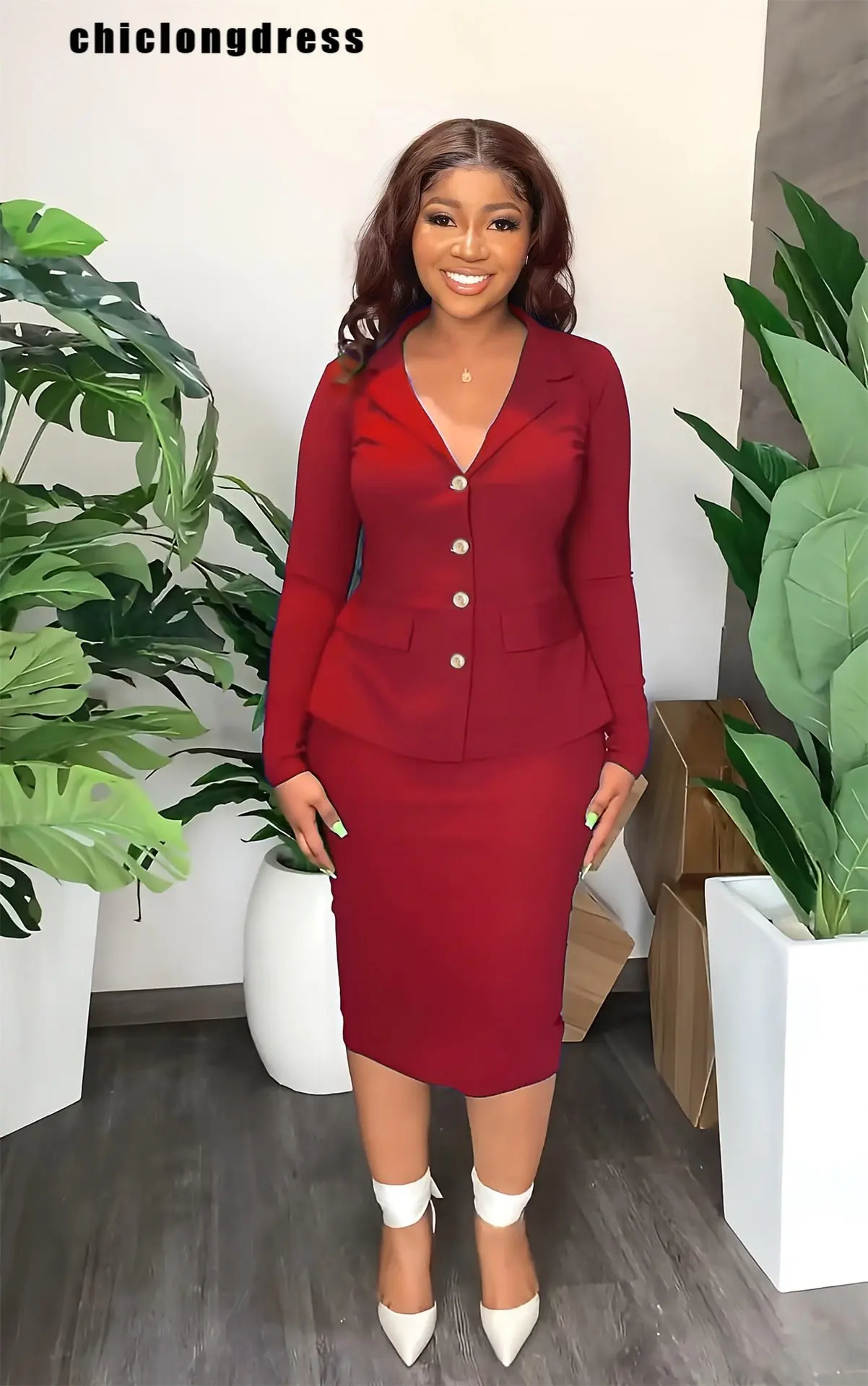 

Autumn Office Ladies Two Piece Set Women Fashion Solid Button Blazer Straight Skirt Two Piece Suit Women