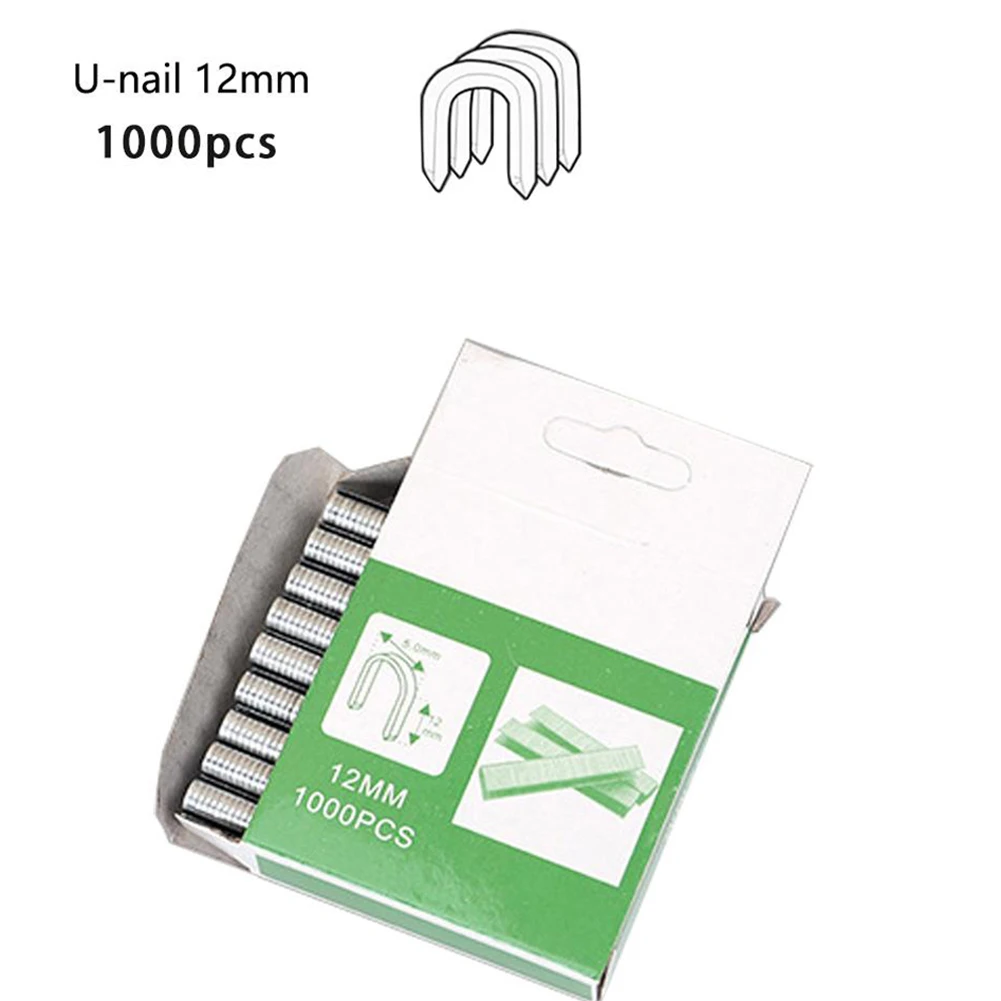 

1000pcs U/Door/T Shaped Nail Shaped Stapler For Wood Furniture Interior Decoration Garden Workshop Silver 8/10/12mm Fixed Tools
