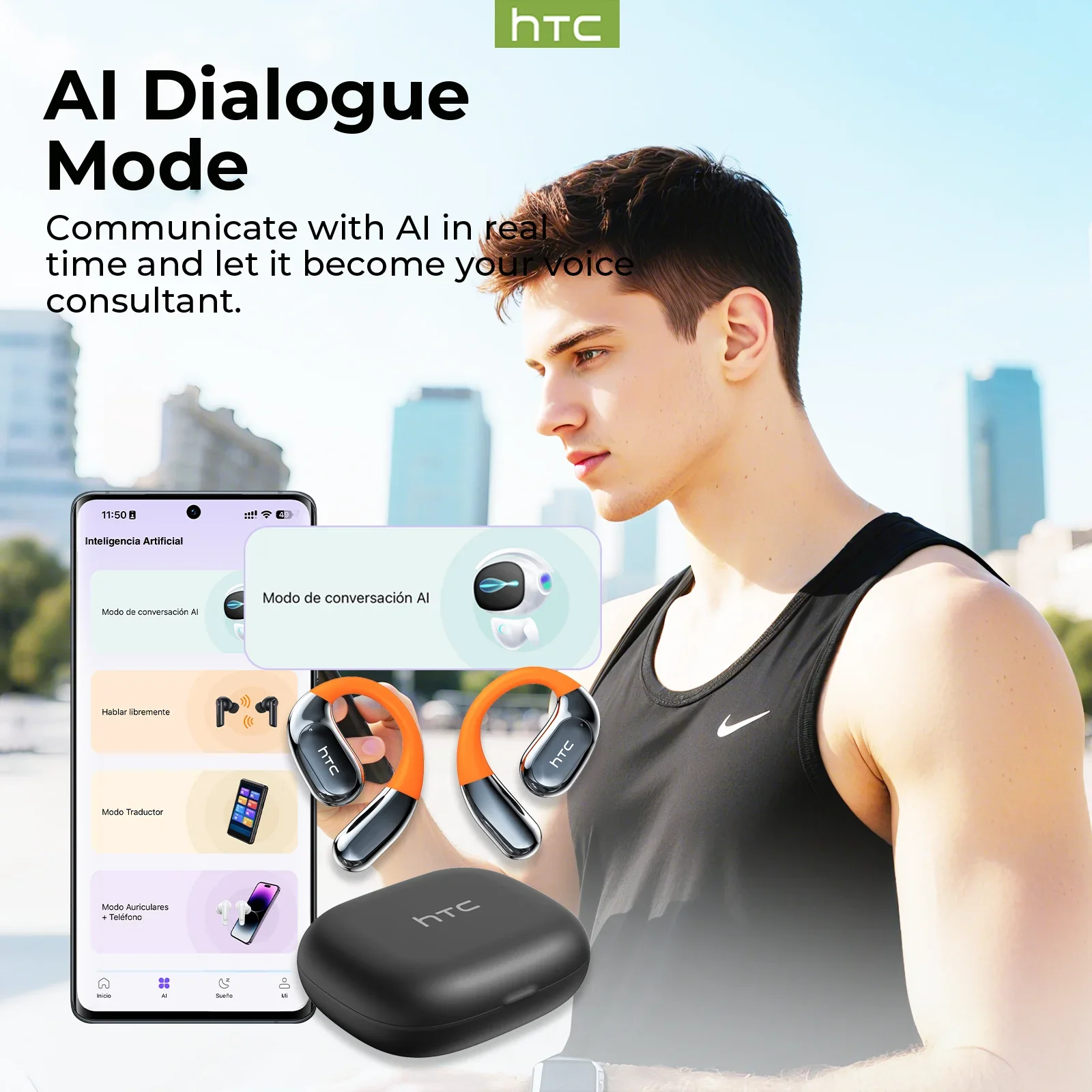 HTC NE12 Bluetooth наушники AI переводчик наушники OWS спортивные наушники HD Call беспроводные наушники светящиеся крючки для ушей Longlife (art.: 3920d1be3d307) - 3920d1be3d307