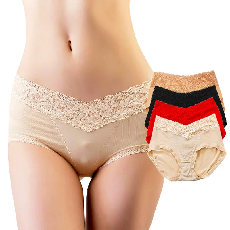

Women Underwear Mid Waist Panties Soft Cotton Seamless Sexy Lace Comfort Body Shaper Female Breathable Lingerie Interior