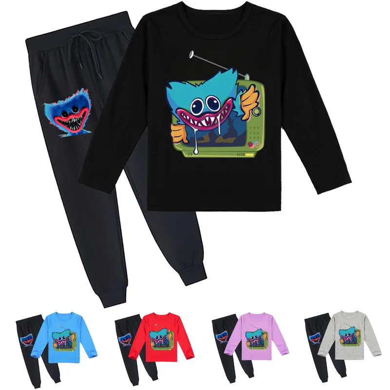 

Children's Game Poppy Playtime Tshirt Kids Huggy Wuggy T-shirt Baby Boys Long Sleeve Tops Pants 2pcs Sets Toddler Girls Outfits