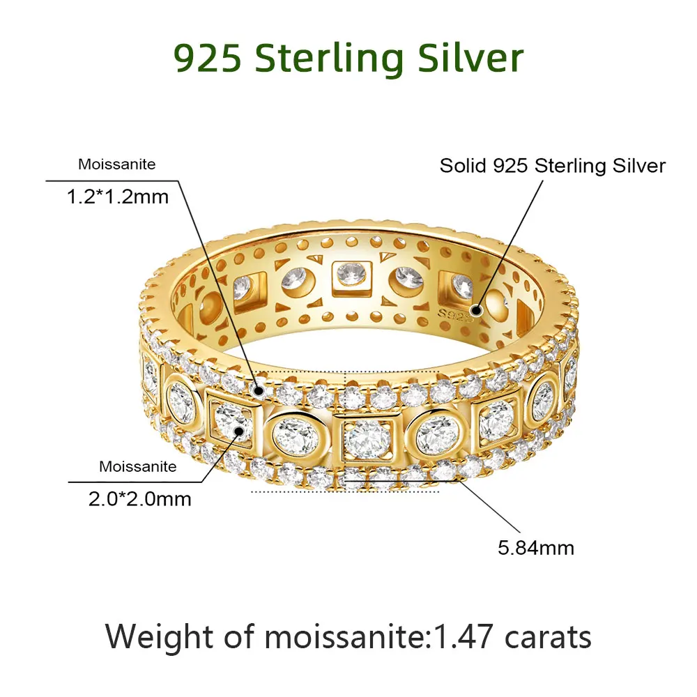 Фото Кольцо XCY Moissanite Full Eternity Band унисекс, с разнообразными огранками, из серебра 925 пробы, штабелируемое, свадебное, с имитацией бриллиантов, изысканное ювелирное украшение, подарок №2