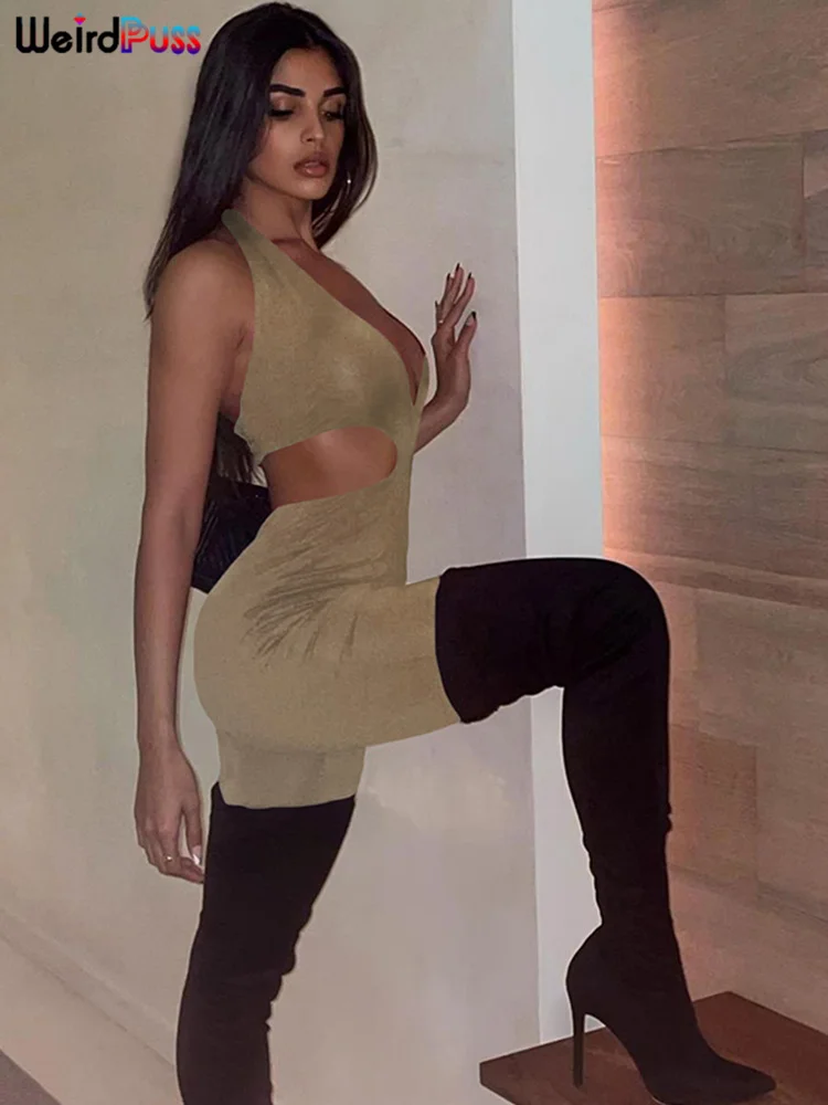 

Weird Puss Sexy Hollow Jumpsuits 2022 New Fitness Backless Skinny Elastic Activity Low-Neck Birthday Clubwear Workout Overalls