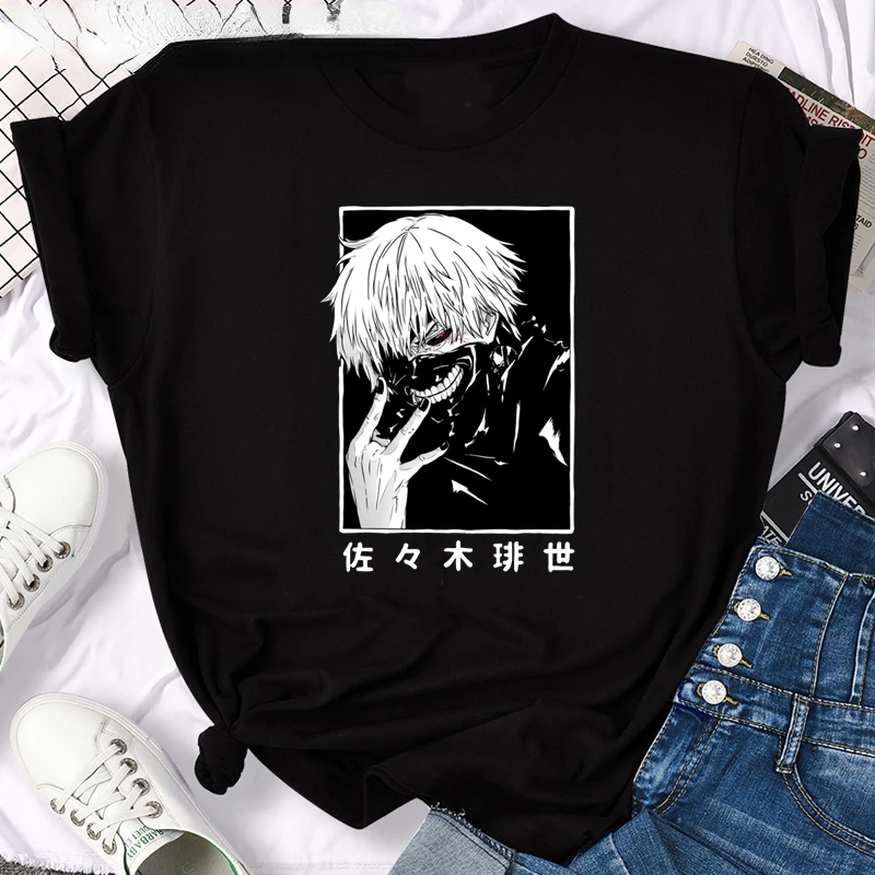 

Футболка с японским аниме канеки Кен, Токийский Гуль, мужская и женская модель, летняя рубашка в стиле Харадзюку, Повседневная гранж-футболк...