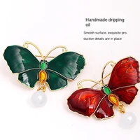 fashion retro alloy drop oil pearl butterfly brooch pin crystal corsage wedding holiday gift pop jewelry for women accessories