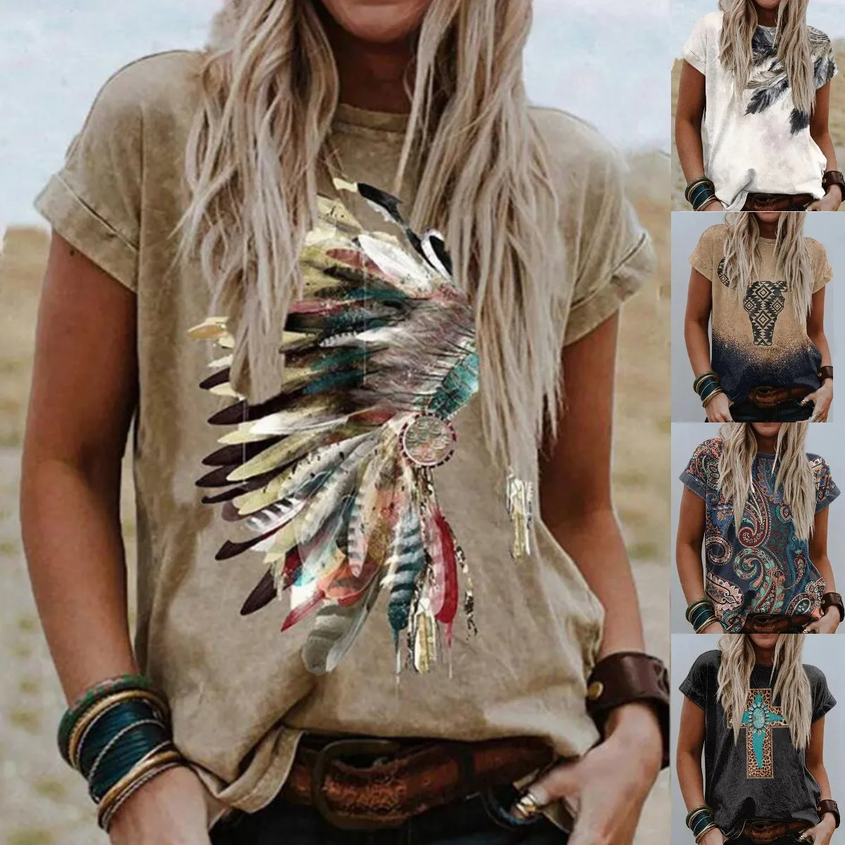 

Summer Top for Women Retro Short Sleevele Vintage Digital Printed T Shirt Round Neck Loose Cotton Tops Casual O-neck T Shirts