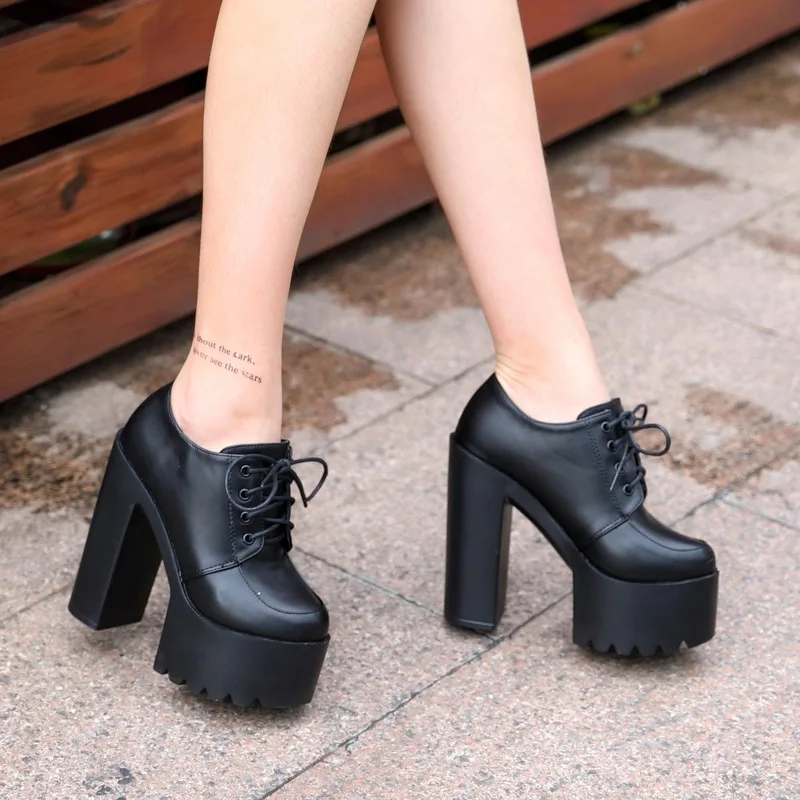 Women Lolita Shoes Platform Mary Janes Gothic Heart Buckle Ankle Strap Round Toe Chunky Heel Uniform Dress Pumps Shoes