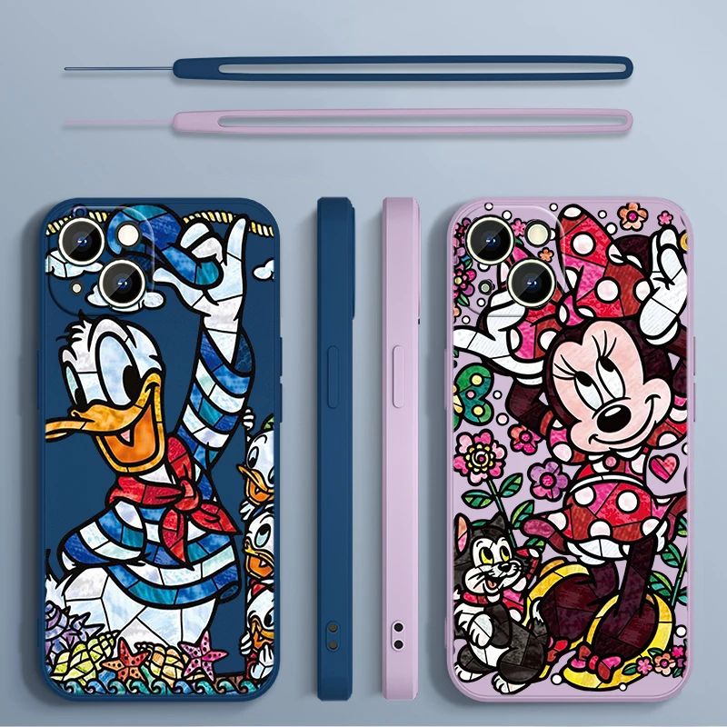 

Disney Donald Duck Minnie Mickey For Apple iPhone 14 13 12 11 Pro Max Plus XS XR X 8 7 SE Liquid Rope Phone Case Cover Funda