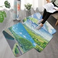 anime landscape printed flannel floor mat bathroom decor carpet non slip for living room kitchen welcome doormat entrance rug